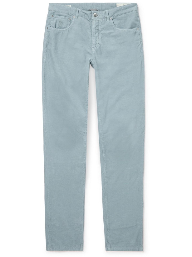 Photo: Brunello Cucinelli - Straight-Leg Cotton-Corduroy Trousers - Blue