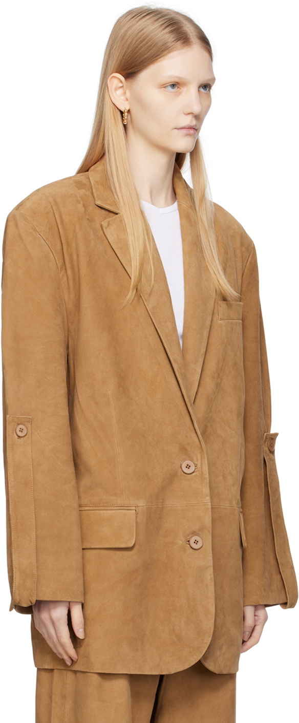 REMAIN Birger Christensen Tan Oversize Leather Blazer REMAIN