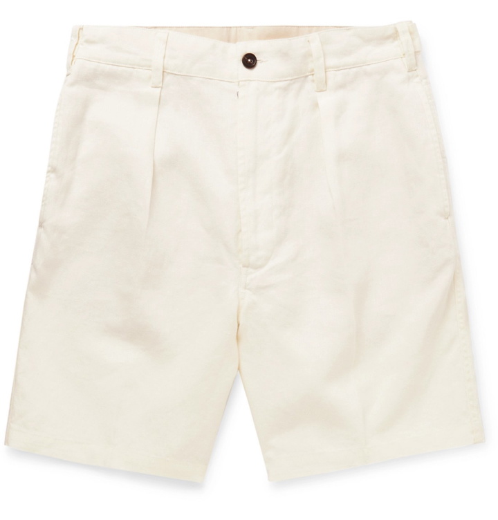 Photo: Drake's - Pleated Linen Shorts - White