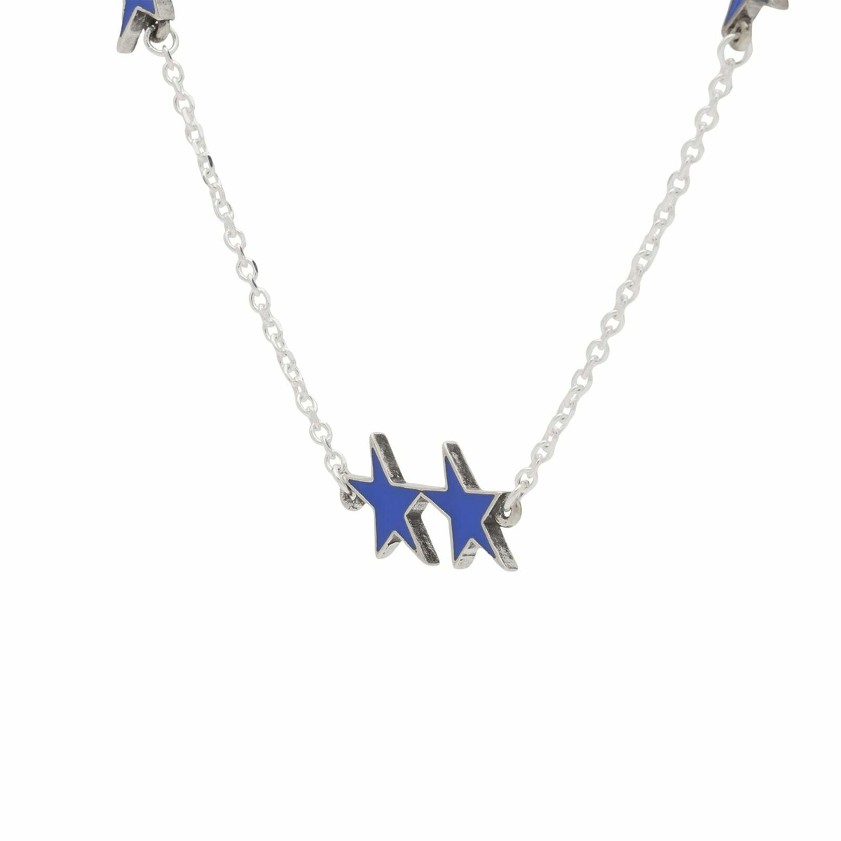 TwoJeys Blue Enameled Icon Necklace in Silver 