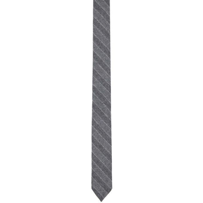 Photo: Thom Browne Grey Wool Stripe Classic Tie
