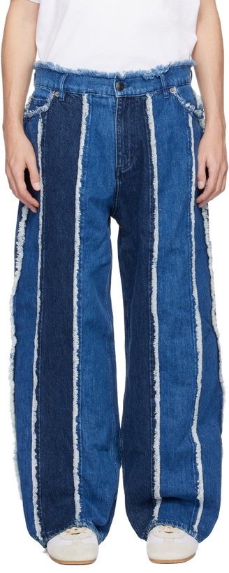 Photo: Charles Jeffrey LOVERBOY Blue Clash of Clans Edition Frayed Stripe Jeans