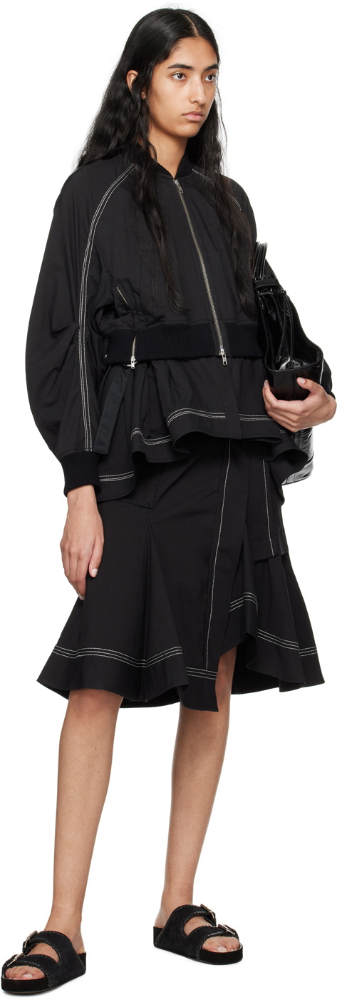 3.1 Phillip Lim Black Layered Flounce Bomber Jacket