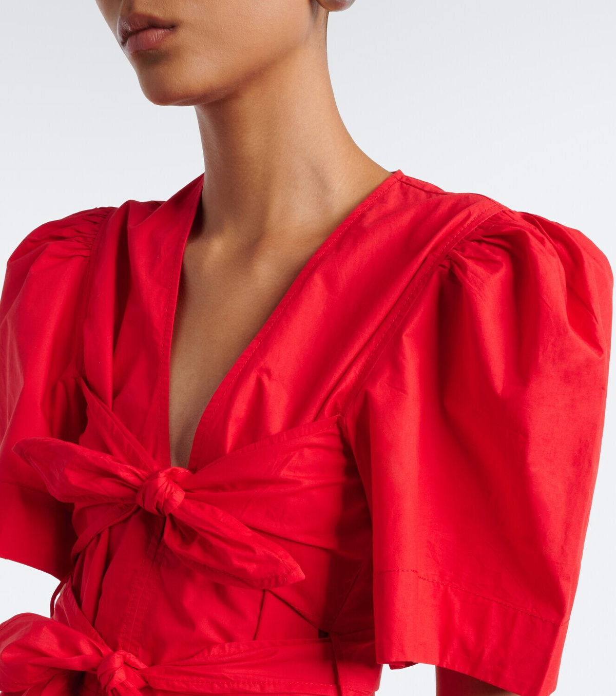 Ganni Bow-detail cotton poplin blouse