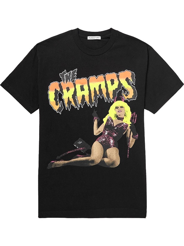 Photo: Flagstuff - Cramps Date With Elvis Printed Cotton-Jersey T-Shirt - Black