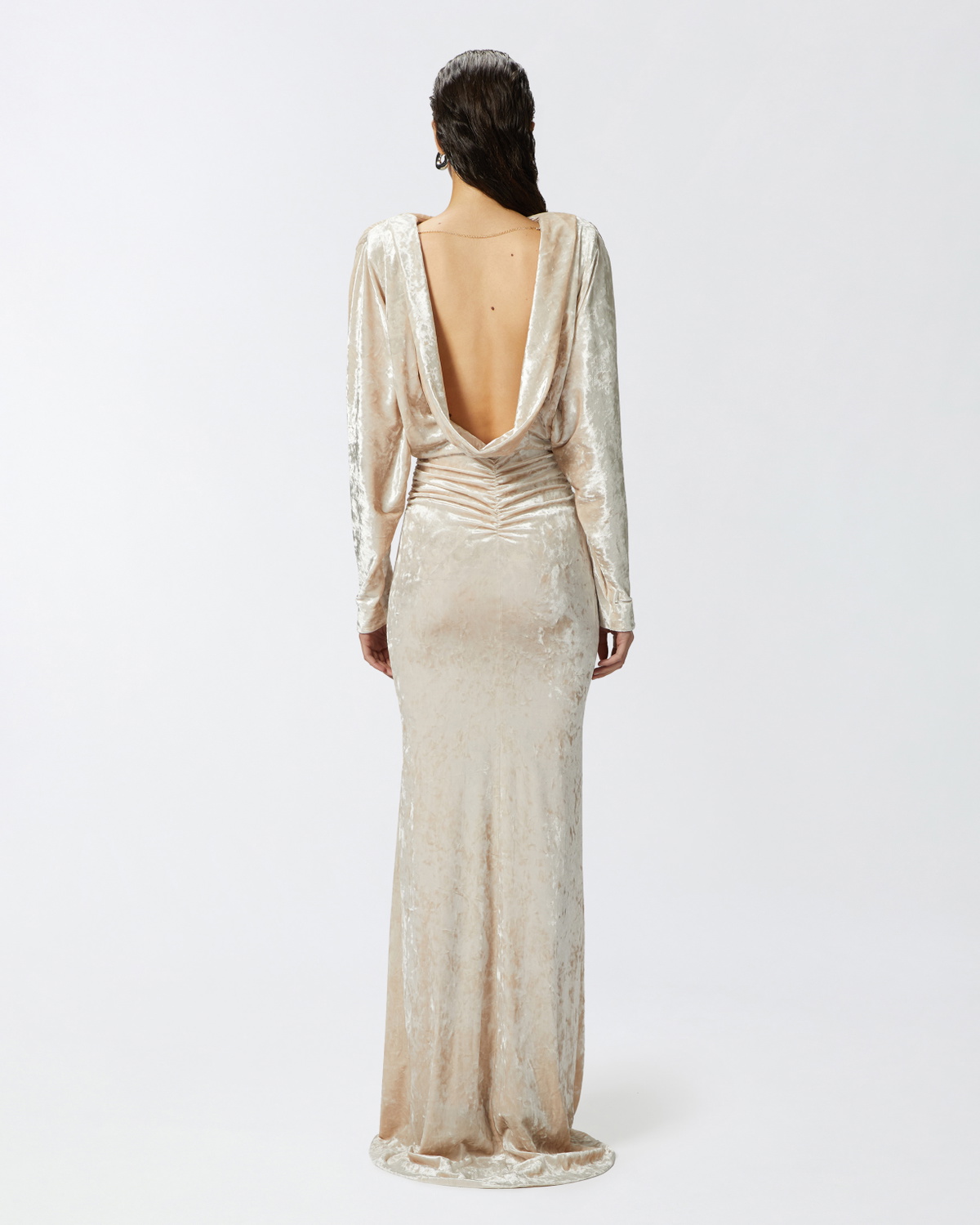 Pinko Long Velvet Dress With Open Back Vanilla Ice Cream White