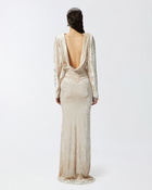 Pinko Long Velvet Dress With Open Back Vanilla Ice Cream White