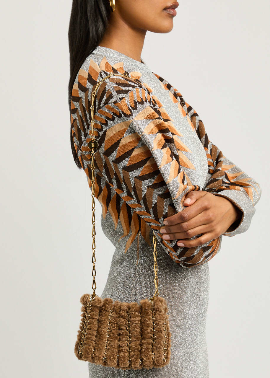 Rabanne 1969 Nano Shearling and Leather Shoulder bag - Caramel