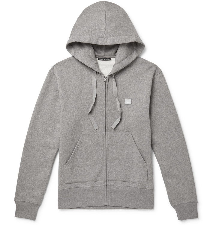 Photo: Acne Studios - Logo-Appliquéd Mélange Fleece-Back Cotton-Jersey Zip-Up Hoodie - Gray