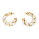 Bottega Veneta White and Gold Twist Hoop Earrings