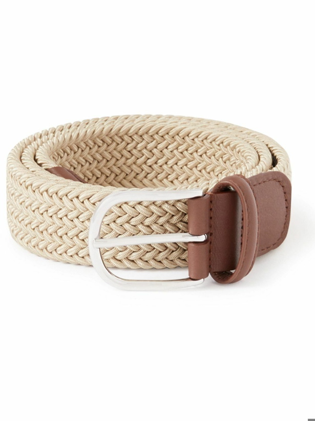 Photo: Anderson's - 3.5cm Leather-Trimmed Woven Elastic Belt - Neutrals