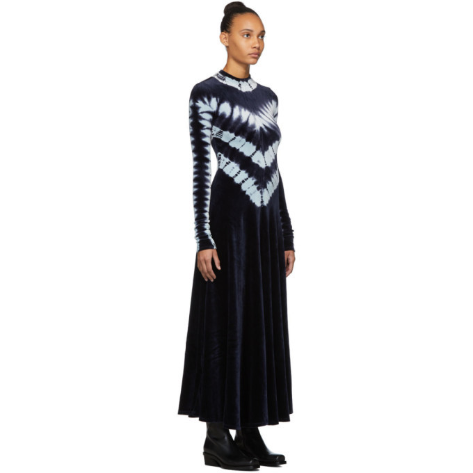 Proenza Schouler Navy and Blue Velvet Tie Dye Long Dress Proenza