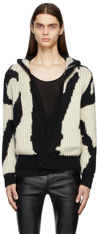 Photo: Saint Laurent Black & Off-White Hooded Jacquard Cardigan