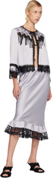 Anna Sui Silver Boudoir Satin Beaded Fringe Bed Cardigan