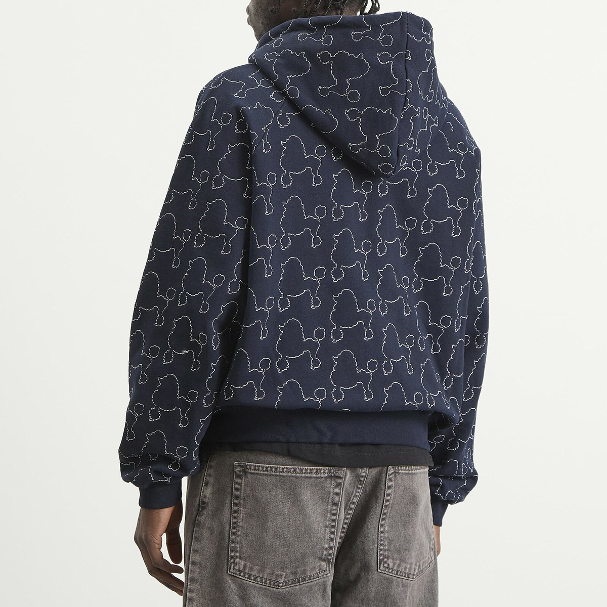 TTT MSW Men's Dog Embroidery Zip Hoodie in Navy