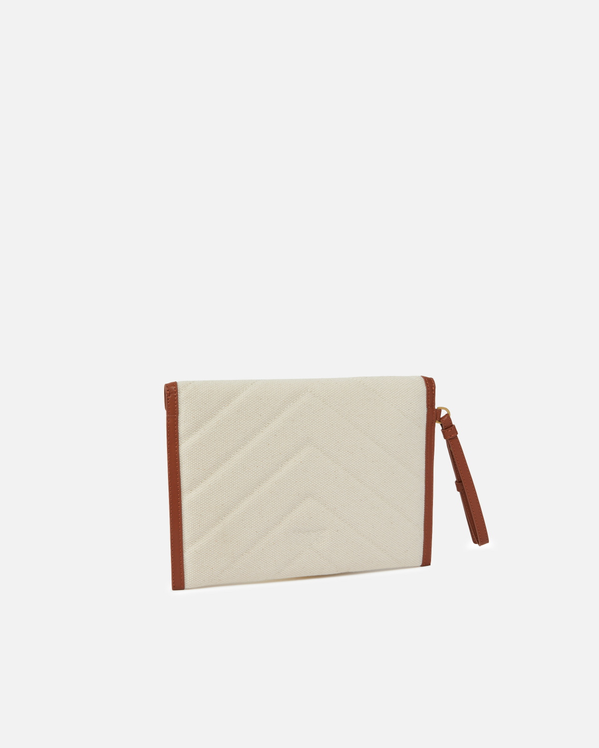 Pinko Flat Canvas Clutch Bag With Leather Trim Beige/Brown Antique Gold