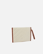 Pinko Flat Canvas Clutch Bag With Leather Trim Beige/Brown Antique Gold