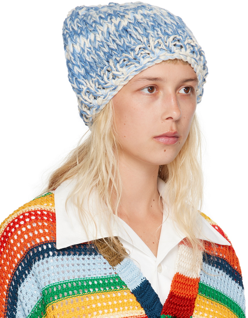 Nicholas Daley Blue & Off-White Ribbed Beanie