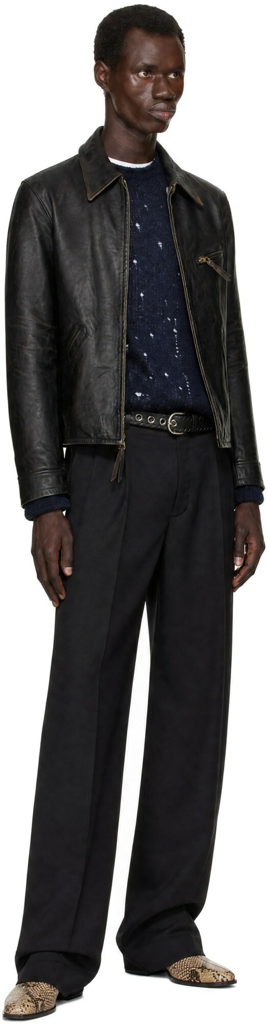 RRL Brown Leather Newsboy Jacket