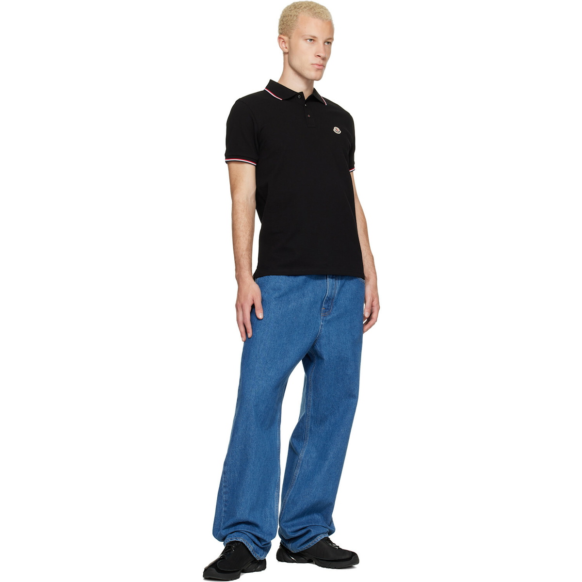Moncler Black Tricolor-Trimmed Cotton Piquet Polo