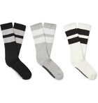 Neighborhood - Three-Pack Logo-Print Striped Stretch Cotton-Blend Socks - Black