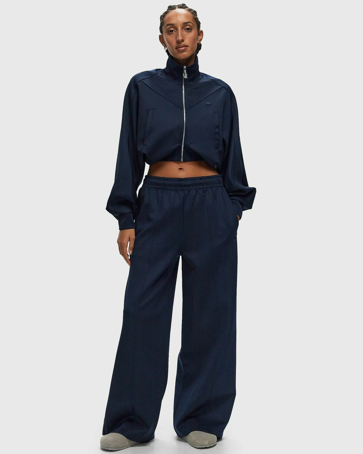 Lacoste Cropped High Neck Zip Up Interlock Jacket Blue Zippers Lacoste