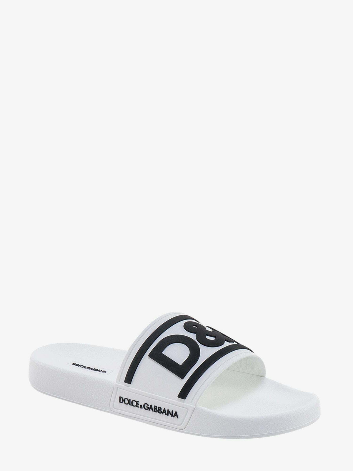 Dolce & Gabbana Black and White D&G Logo Slide Sandals DOLCE&GABBANA Bianca logo-embossed cutout leather slides  main image 2