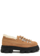 Ganni Faux Shearling-trimmed Suede Derby Shoes Tan