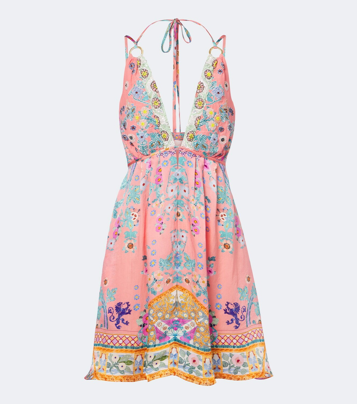 Camilla Floral embellished silk minidress