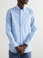 Drake's - Button-Down Collar Striped Cotton-Poplin Shirt - Blue