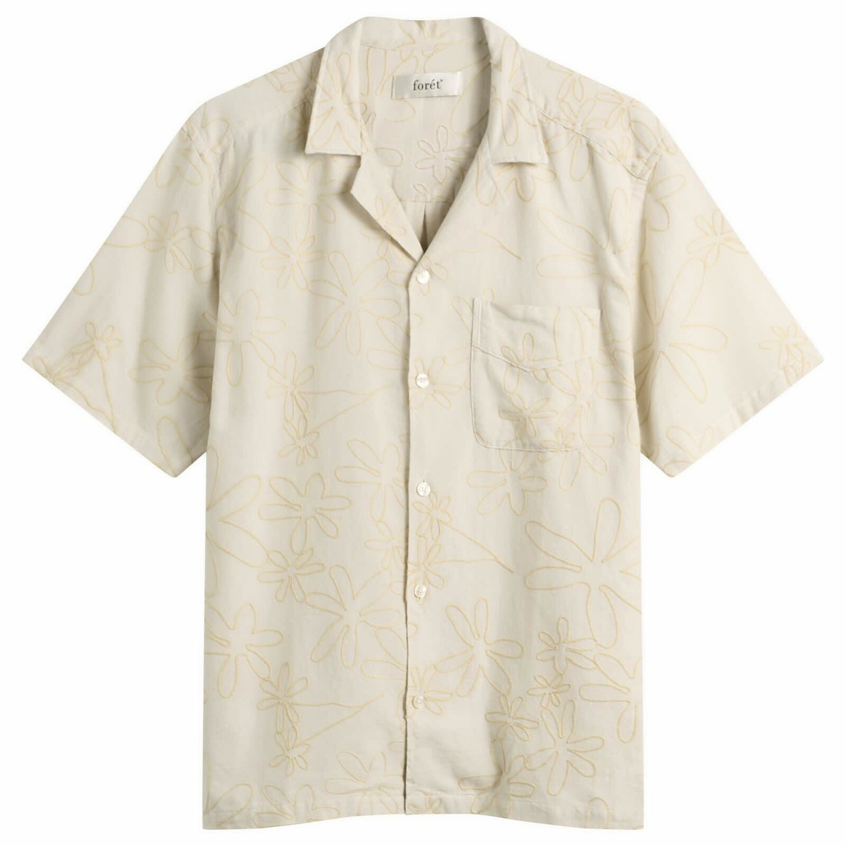 Foret Men's Peer Embroidery Regular Fit Ss Shirt in Off White