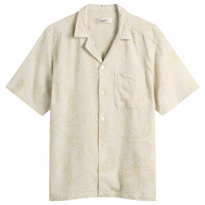 Photo: Foret Men's Peer Embroidery Regular Fit Ss Shirt in Off White