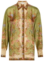 Zimmermann Indra Printed Silk Shirt Khaki