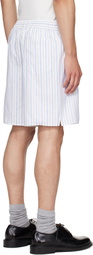 McQueen White & Blue Skull Stripe Shorts