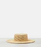 Loewe Logo leather-trimmed raffia boater hat