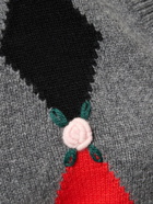 ALESSANDRA RICH - Diamond Jacquard Wool Knit Crop Cardigan
