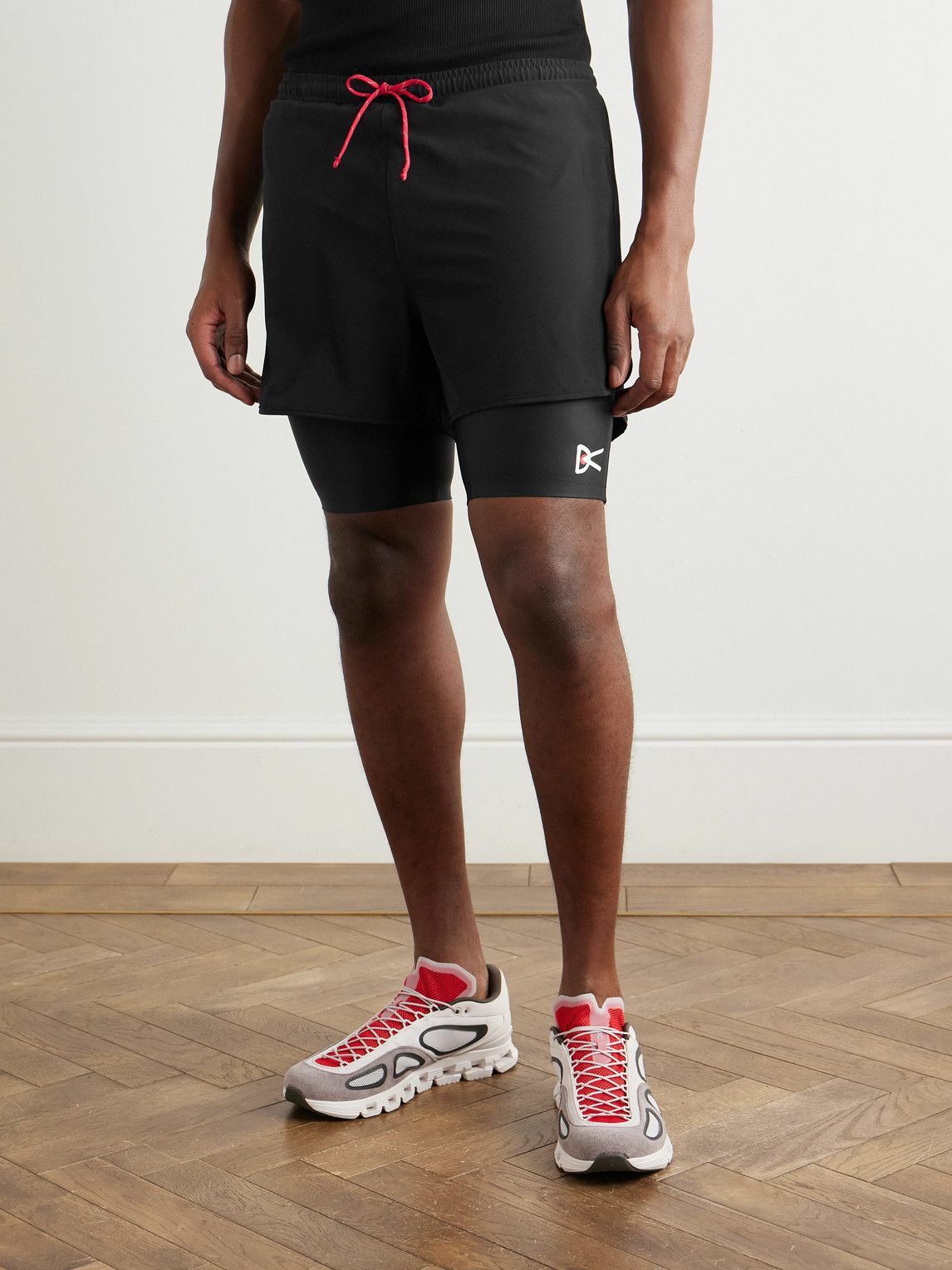 DISTRICT VISION - Layered Straight-Leg Logo-Print Shell and Stretch Recycled-Jersey Shorts - Black