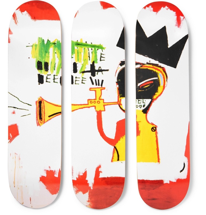 Photo: The SkateRoom - Jean-Michel Basquiat Set of Three Printed Wooden Skateboards - White