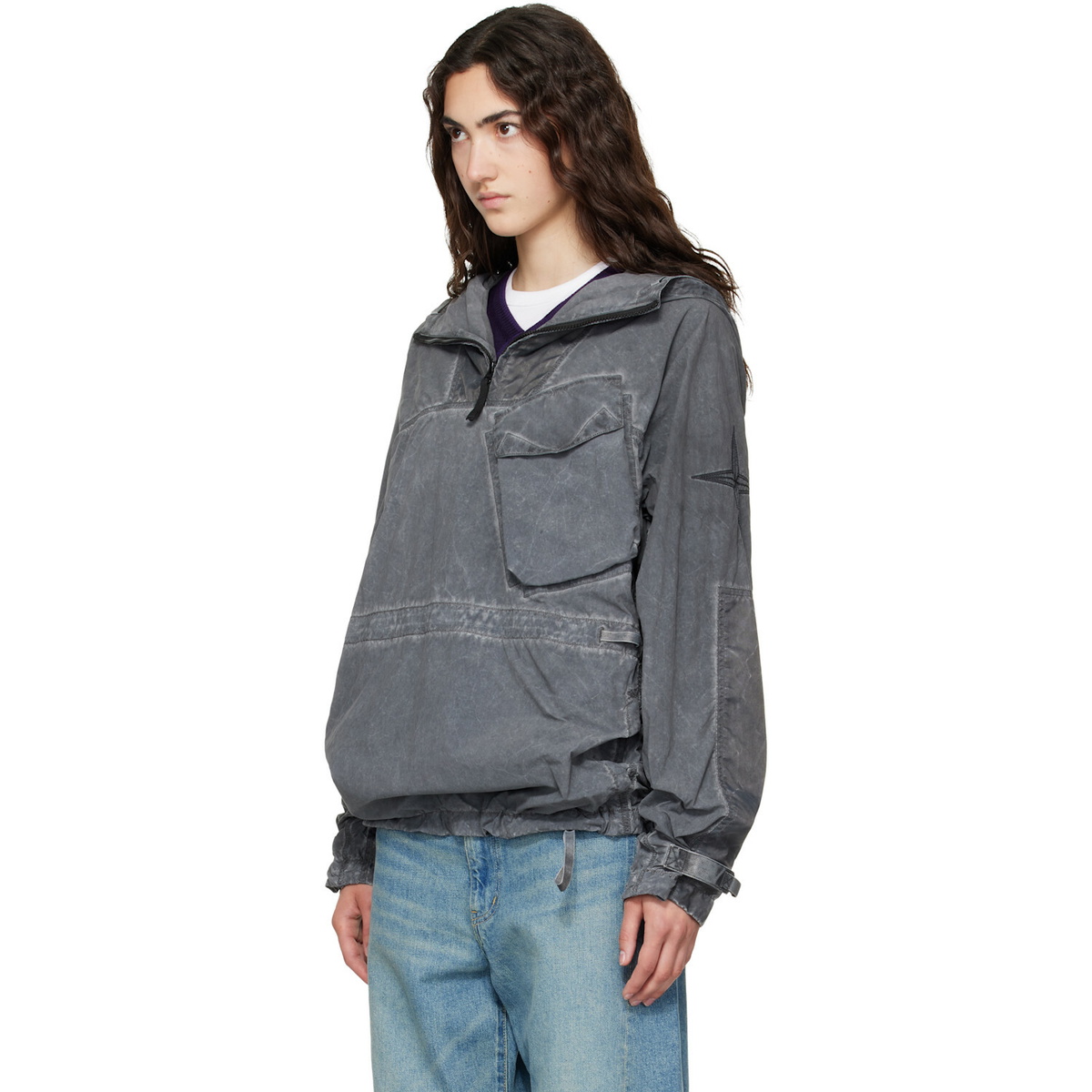 Stone Island Gray Q100035 Uneven Smerigliato & Canvas Anorak
