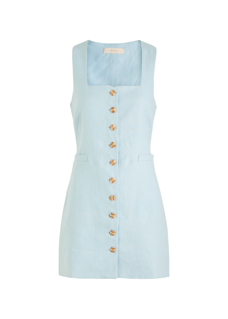 Faithfull The Brand Jaques Linen Mini Dress Blue