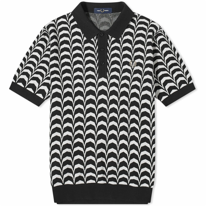 Photo: Fred Perry Men's Jackquard Knit Polo Shirt in Black