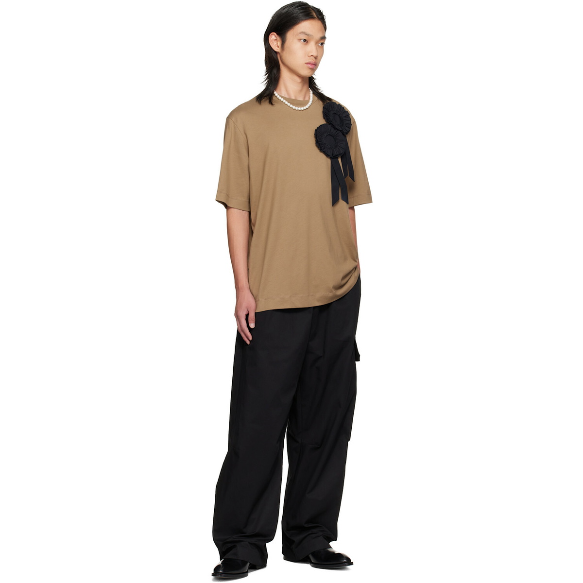 Simone Rocha Khaki Ruffle Rosette Boxy T-shirt