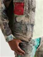 PROLETA-RE-ART - Uroboros Distressed Embroidered Appliquéd Denim Jacket - Green