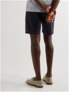 Boglioli - Straight-Leg Pleated Textured Cotton-Blend Shorts - Blue