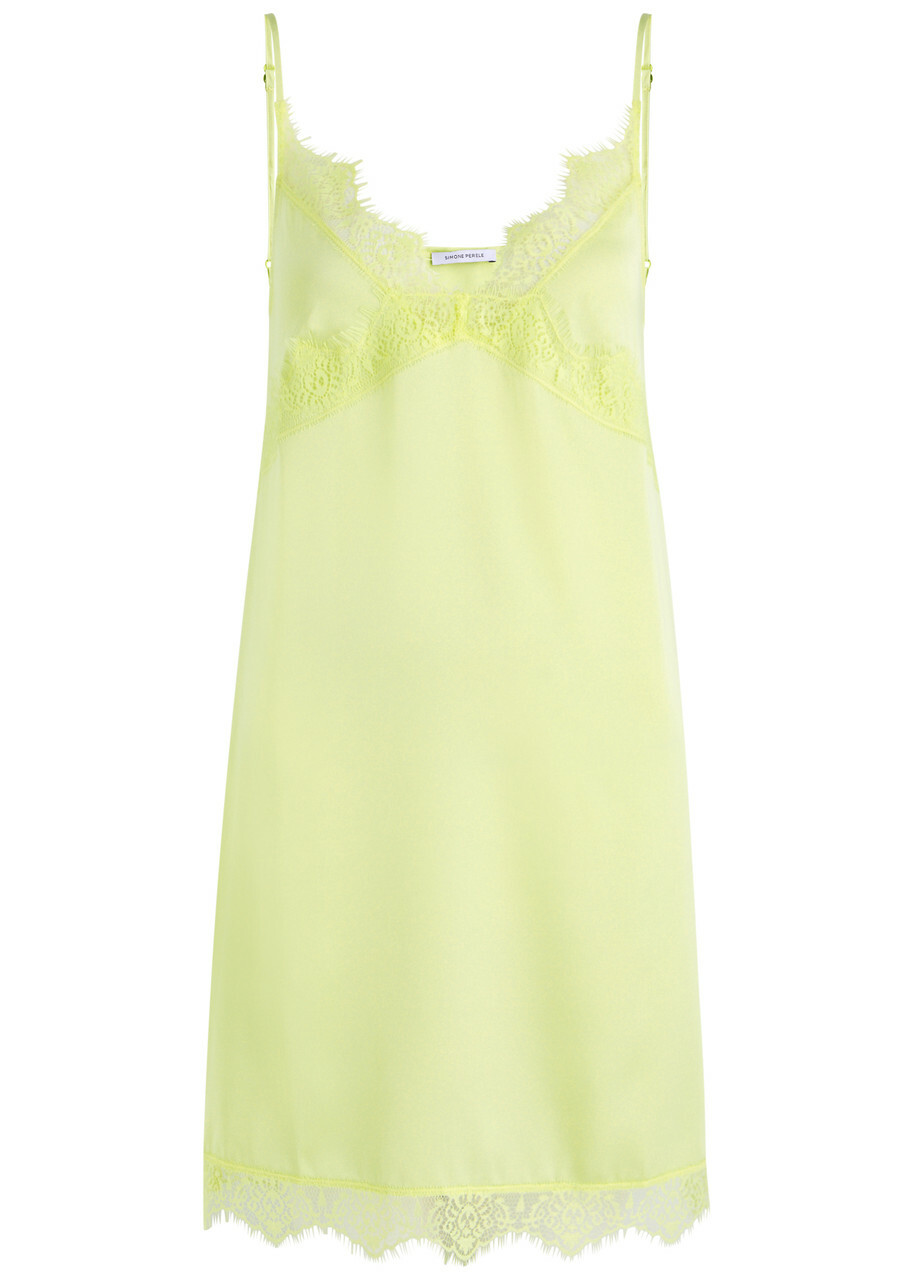 Simone PÉRÈLE Satin Secrets Lace-trim Satin Night Dress Yellow