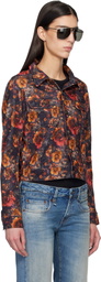 R13 Navy & Orange Skinny Denim Trucker Jacket