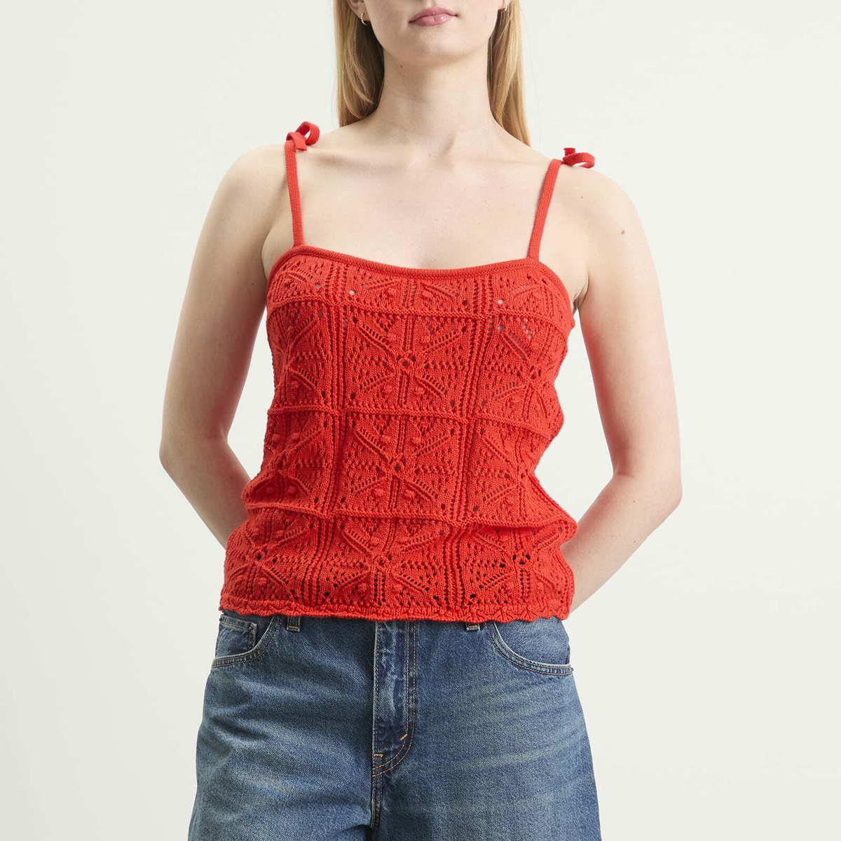 Levi's Women's Abbey Tie Shoulder Crochet Tank in Signal Red