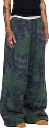 LU'U DAN Navy & Green Wadded Bontans Sweatpants