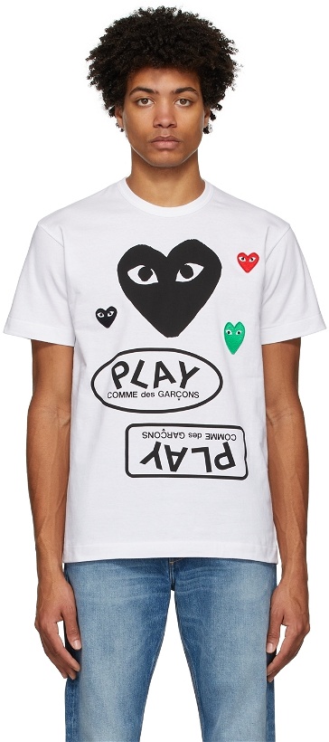 Photo: COMME des GARÇONS PLAY White & Black Multi Logo T-Shirt