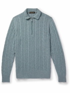 Loro Piana - Suede-Trimmed Cable-Knit Baby Cashmere Half-Zip Sweater - Blue